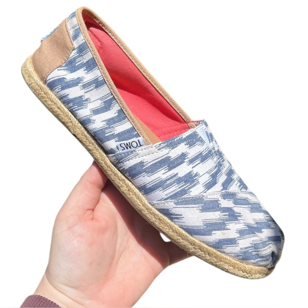 Toms Alpargata Rope Espadrille Flat Slip On Blue White Shoe Casual Women's 8.5